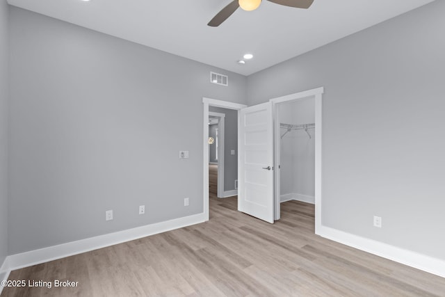 7103 Star Barn Ln, Crestwood, KY 40014 - unfurnished bedroom featuring wood finished floors, a walk in closet, recessed lighting, a closet, and a ceiling fan