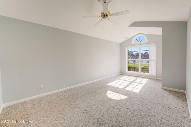 6708 Island Pointe Pl, Louisville, KY 40258 - empty room featuring carpet flooring, lofted ceiling, and ceiling fan