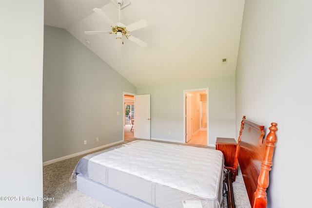 6708 Island Pointe Pl, Louisville, KY 40258 - carpeted bedroom with lofted ceiling, a ceiling fan, and ensuite bathroom