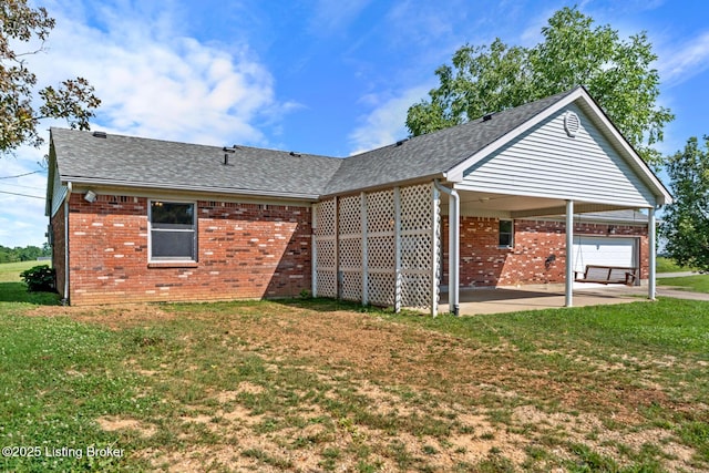 360 Van Buren Rd, Mount Eden, KY 40046 - back of house with brick siding, a lawn, a patio area, and a shingled roof