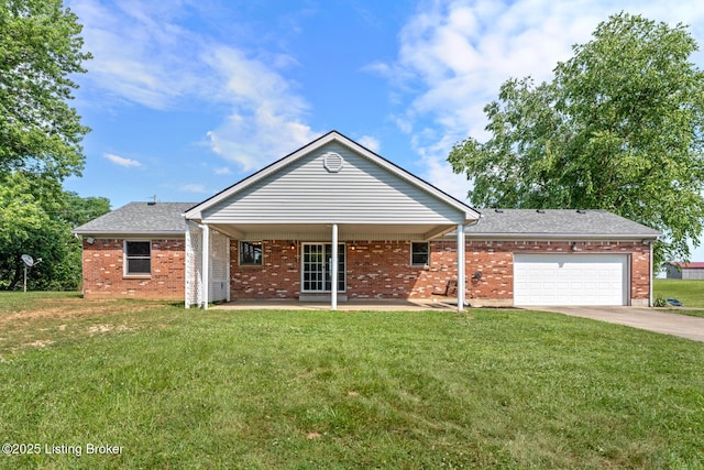 360 Van Buren Rd, Mount Eden, KY 40046 - ranch-style house featuring driveway, a front lawn, brick siding, and a garage