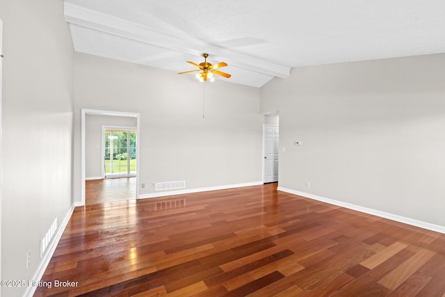 360 Van Buren Rd, Mount Eden, KY 40046 - spare room featuring beam ceiling, wood finished floors, ceiling fan, and high vaulted ceiling