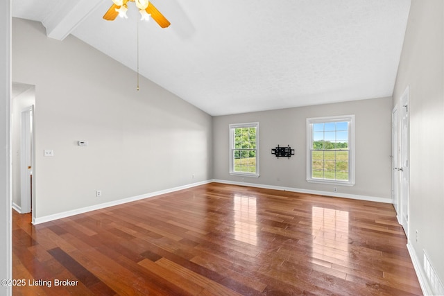 360 Van Buren Rd, Mount Eden, KY 40046 - empty room featuring wood finished floors, a ceiling fan, beam ceiling, and high vaulted ceiling