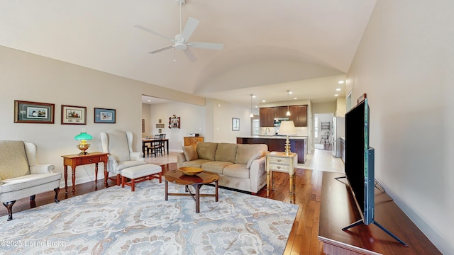 734 Dehart Ln, Louisville, KY 40243 - living room featuring lofted ceiling, hardwood / wood-style flooring, ceiling fan, and recessed lighting