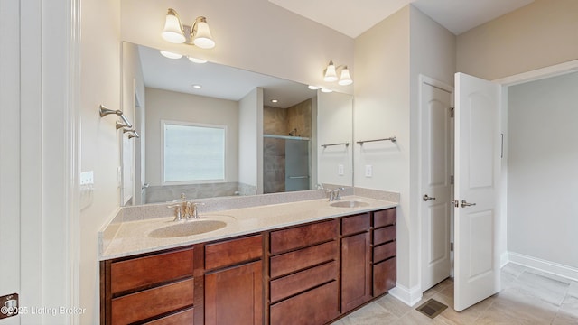 734 Dehart Ln, Louisville, KY 40243 - bathroom featuring a stall shower and double vanity