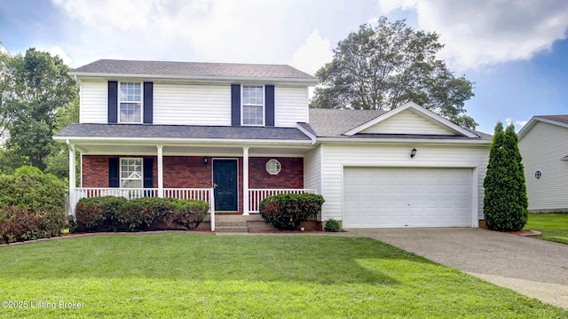 4806 Middlesex Dr, Louisville, KY 40245 - view of front facade with an attached garage, concrete driveway, a front lawn, and a porch