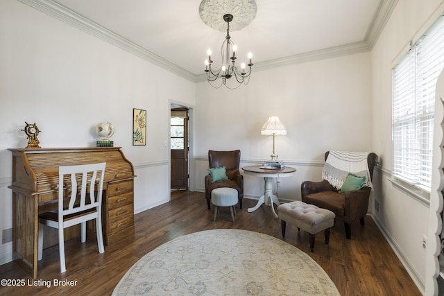 614 Armadale Pl, Douglass Hills, KY 40243 - sitting room featuring a chandelier, wood finished floors, and ornamental molding