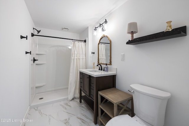 614 Armadale Pl, Douglass Hills, KY 40243 - full bathroom with marble look tiles, vanity, and a shower with shower curtain