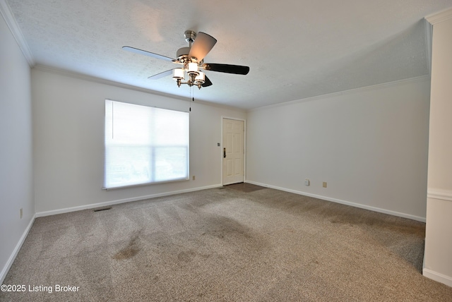 8705 Clover Ct, Louisville, KY 40242 - spare room featuring carpet, a ceiling fan, crown molding, and a textured ceiling