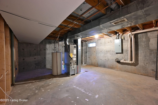 8705 Clover Ct, Louisville, KY 40242 - basement featuring electric panel, water heater, and heating unit
