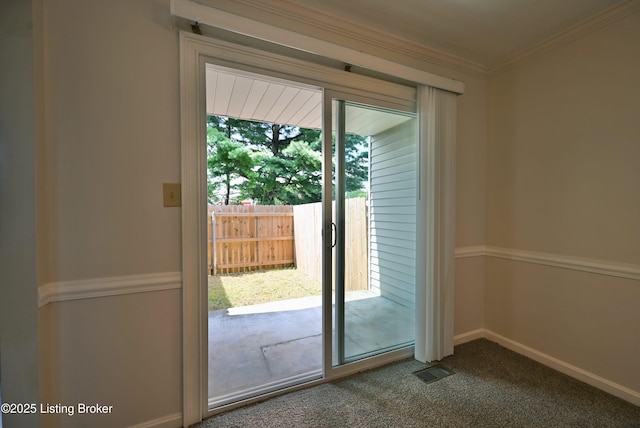8705 Clover Ct, Louisville, KY 40242 - entryway featuring dark carpet and ornamental molding