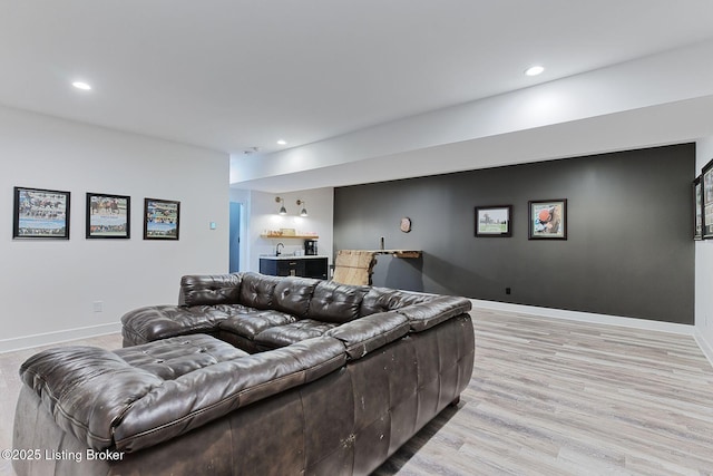 1160 Equestrian Lakes Ln, Finchville, KY 40022 - living area featuring bar, recessed lighting, and light wood finished floors