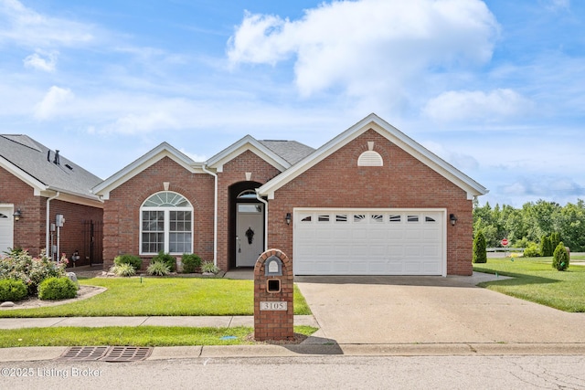 3105 Arbor Ridge Ln, New Albany, IN 47150 - view of front of house featuring a front lawn, concrete driveway, a garage, and brick siding