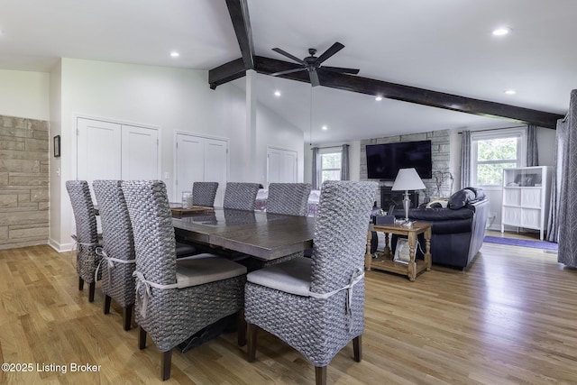 10703 Cedar Creek Rd, Louisville, KY 40229 - dining area featuring a ceiling fan, light wood-style flooring, plenty of natural light, and recessed lighting