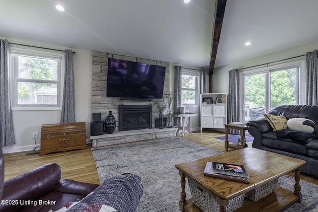 10703 Cedar Creek Rd, Louisville, KY 40229 - living room with a fireplace, recessed lighting, and wood finished floors