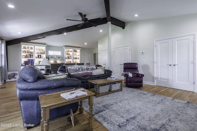 10703 Cedar Creek Rd, Louisville, KY 40229 - living room with a ceiling fan, wood finished floors, and recessed lighting