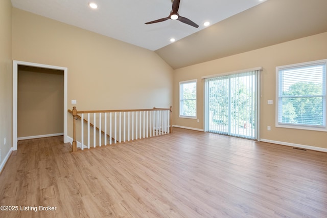 4200 Fort Ave, Vine Grove, KY 40175 - empty room featuring a ceiling fan, wood finished floors, lofted ceiling, and recessed lighting