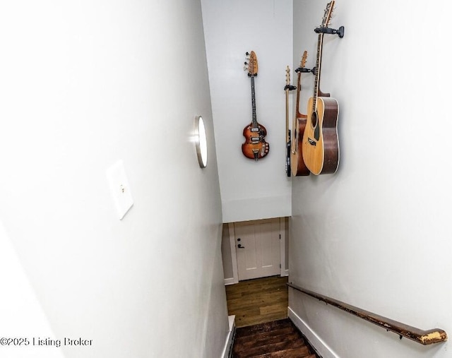 551 Tindale Dr, Taylorsville, KY 40071 - stairs featuring wood finished floors and baseboards