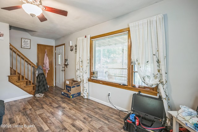 4418 Mann Ave, Louisville, KY 40215 - foyer entrance featuring wood finished floors, stairway, and a ceiling fan