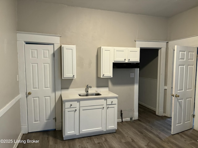 1851 Date St, Louisville, KY 40210 - kitchen featuring white cabinetry, dark wood-style floors, and light countertops