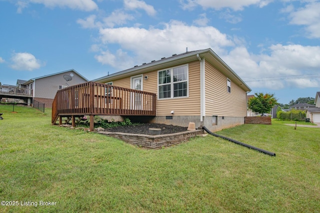128 Boone Trce, Radcliff, KY 40160 - rear view of property with crawl space, a deck, and a lawn