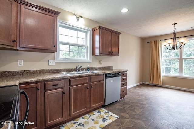 128 Boone Trce, Radcliff, KY 40160 - kitchen with dishwasher, black / electric stove, plenty of natural light, dark countertops, and a textured ceiling