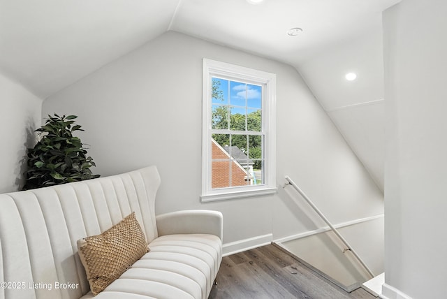 1724 Trevilian Way, Louisville, KY 40205 - sitting room featuring vaulted ceiling, wood finished floors, an upstairs landing, and recessed lighting