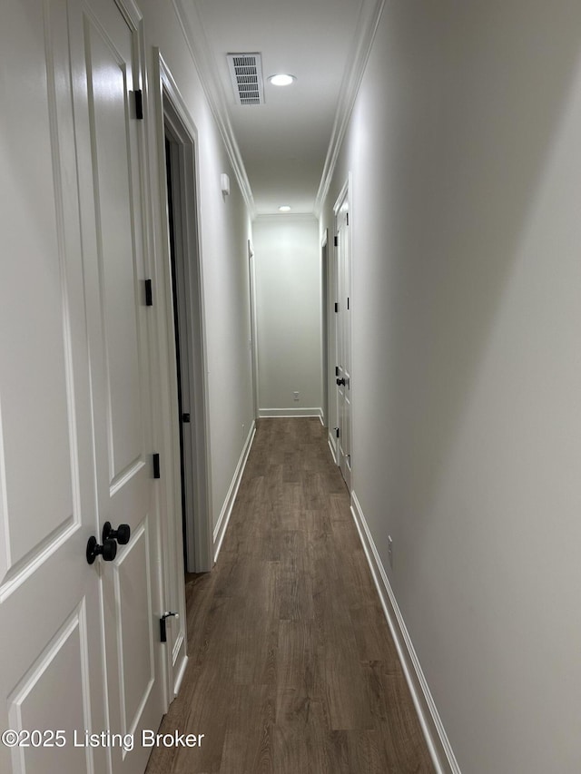 6355 Meeting St Unit 101, 201, Prospect, KY 40059 - hall featuring dark wood-style flooring, ornamental molding, and recessed lighting