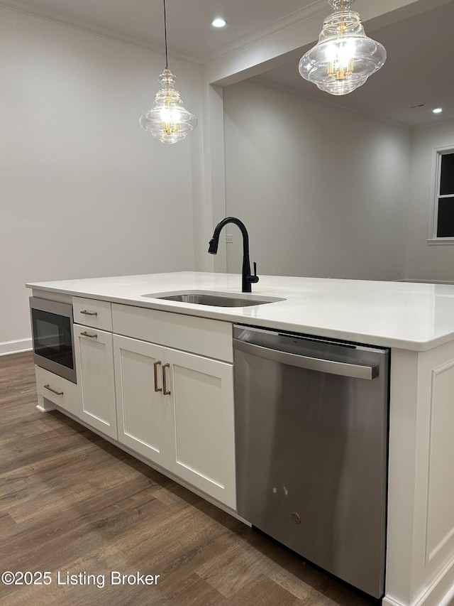 6355 Meeting St Unit 101, 201, Prospect, KY 40059 - kitchen featuring dishwasher, built in microwave, dark wood-type flooring, hanging light fixtures, and recessed lighting