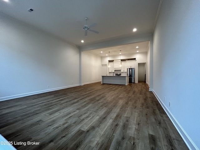 6355 Meeting St Unit 101, 201, Prospect, KY 40059 - unfurnished living room with dark wood-style floors, ceiling fan, and recessed lighting