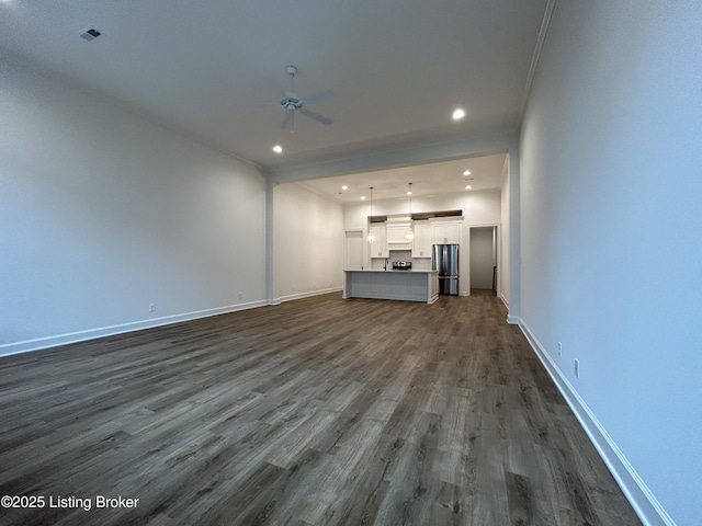 6355 Meeting St Unit 101, 201, Prospect, KY 40059 - unfurnished living room featuring dark wood-style flooring, ceiling fan, and recessed lighting
