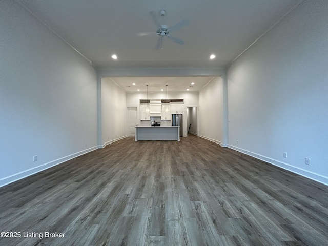 6355 Meeting St Unit 101, 201, Prospect, KY 40059 - unfurnished living room featuring a ceiling fan, dark wood-type flooring, and recessed lighting