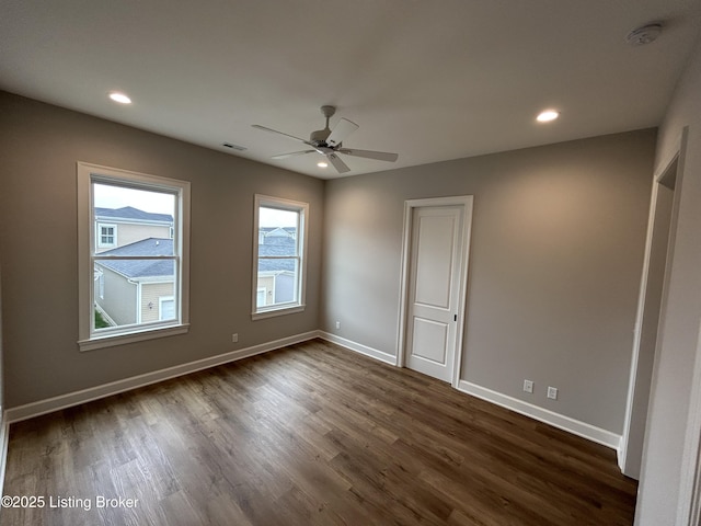 6355 Meeting St Unit 101, 201, Prospect, KY 40059 - unfurnished room featuring dark wood-style floors, a ceiling fan, recessed lighting, and a smoke detector