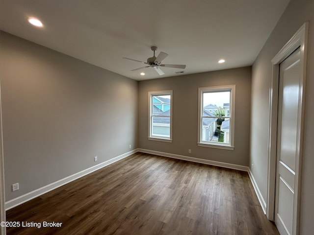 6355 Meeting St Unit 101, 201, Prospect, KY 40059 - unfurnished room featuring dark wood-style floors, a ceiling fan, and recessed lighting
