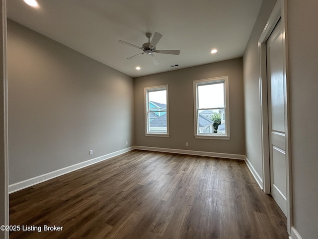 6355 Meeting St Unit 101, 201, Prospect, KY 40059 - spare room featuring dark wood-type flooring, a ceiling fan, and recessed lighting