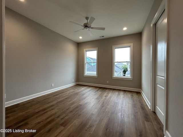 6355 Meeting St Unit 101, 201, Prospect, KY 40059 - empty room featuring dark wood finished floors, a ceiling fan, and recessed lighting