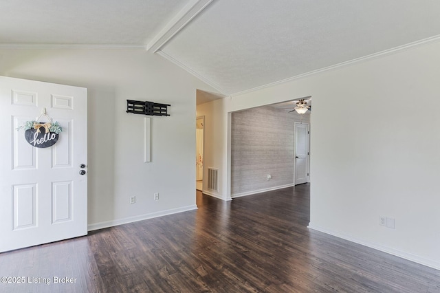 6604 Burlwood Dr, Louisville, KY 40229 - foyer with dark wood finished floors, a ceiling fan, and crown molding