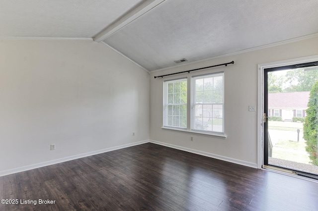 6604 Burlwood Dr, Louisville, KY 40229 - spare room with plenty of natural light, dark wood finished floors, ornamental molding, and a textured ceiling