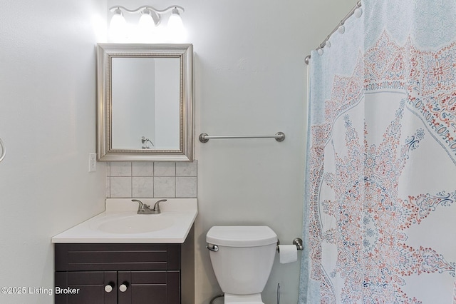 6604 Burlwood Dr, Louisville, KY 40229 - bathroom with vanity, decorative backsplash, and a shower with shower curtain