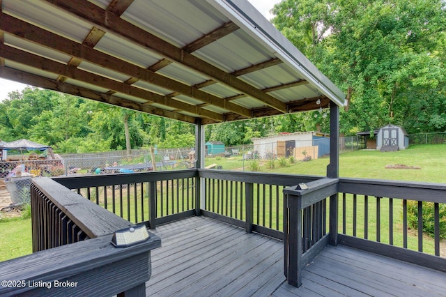 6604 Burlwood Dr, Louisville, KY 40229 - wooden terrace featuring a storage shed and a fenced backyard
