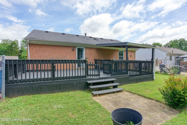6604 Burlwood Dr, Louisville, KY 40229 - rear view of property with brick siding and a wooden deck