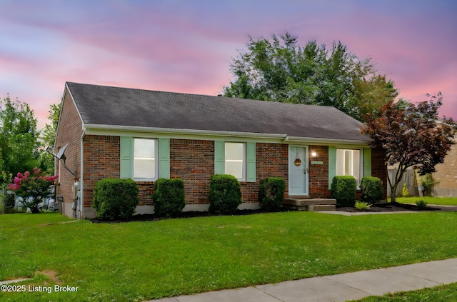 12214 Ridgemont Rd, Shepherdsville, KY 40229 - ranch-style house with a front yard, brick siding, and a shingled roof