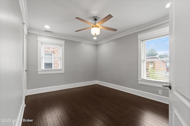 217 Shawnee Dr, Louisville, KY 40212 - empty room with a ceiling fan, crown molding, dark wood-style floors, and recessed lighting