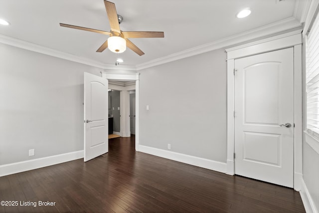 217 Shawnee Dr, Louisville, KY 40212 - unfurnished room with a ceiling fan, crown molding, recessed lighting, and dark wood-style floors