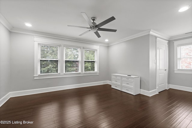 217 Shawnee Dr, Louisville, KY 40212 - spare room with crown molding, a ceiling fan, dark wood-type flooring, and recessed lighting