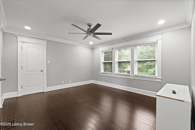 217 Shawnee Dr, Louisville, KY 40212 - empty room featuring ceiling fan, dark wood-style flooring, crown molding, and recessed lighting
