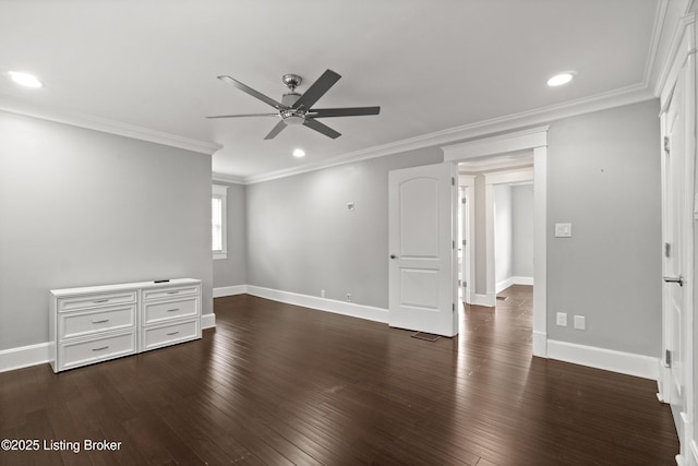 217 Shawnee Dr, Louisville, KY 40212 - empty room featuring a ceiling fan, recessed lighting, dark wood finished floors, and crown molding