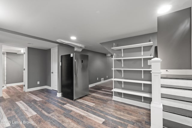 217 Shawnee Dr, Louisville, KY 40212 - finished basement featuring freestanding refrigerator, dark wood finished floors, and recessed lighting