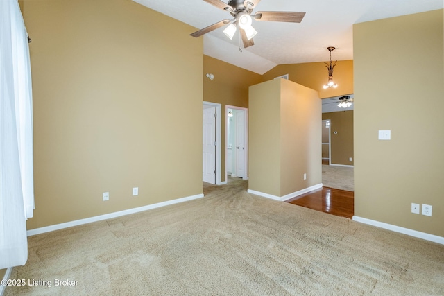 13702 Beowulf Ct, Louisville, KY 40299 - spare room featuring a ceiling fan, carpet, and lofted ceiling