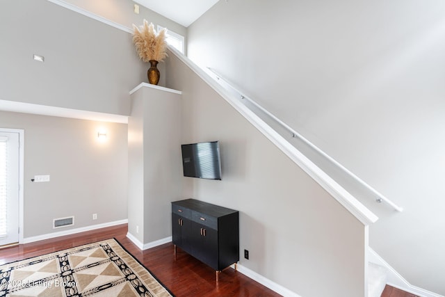 10600 Norton Commons Walk, Prospect, KY 40059 - unfurnished living room featuring dark wood finished floors and stairs